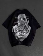 Unisex Baskılı Oversize T-Shirt - Siyah resmi