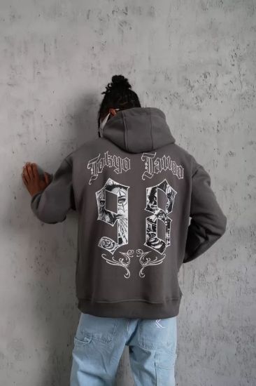 Erkek 98 Baskılı Kapşonlu Sweat - Gri resmi
