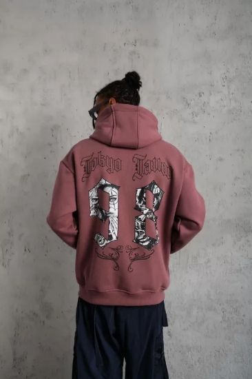 Erkek 98 Baskılı Kapşonlu Sweat - Gül Kurusu resmi