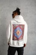 Erkek Kilim Desen Kapüşonlu Sweat- Beyaz resmi