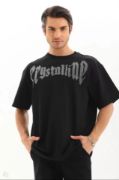 Unisex Oversize Taşlı T-Shirt - Siyah resmi