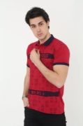 Erkek Yakalı Slim Fit Baskılı T-Shirt - Kırmızı resmi