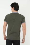 Erkek Yakalı Slim Fit Baskılı T-Shirt - Haki resmi