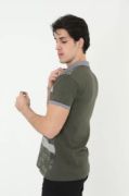 Erkek Yakalı Slim Fit Baskılı T-Shirt - Haki resmi