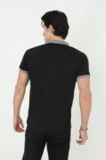 Erkek Yakalı Slim Fit Baskılı T-Shirt - Siyah resmi
