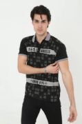 Erkek Yakalı Slim Fit Baskılı T-Shirt - Siyah resmi