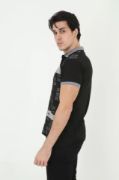 Erkek Yakalı Slim Fit Baskılı T-Shirt - Siyah resmi