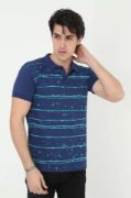 Erkek Yakalı Slim Fit Pike Çizgili T-Shirt - Mavi resmi