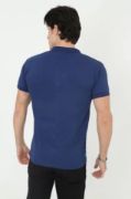 Erkek Yakalı Slim Fit Pike Çizgili T-Shirt - Mavi resmi