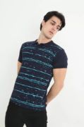 Erkek Yakalı Slim Fit Pike Çizgili T-Shirt - Lacivert resmi
