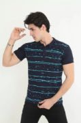 Erkek Yakalı Slim Fit Pike Çizgili T-Shirt - Lacivert resmi