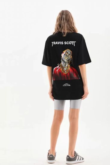 Unisex Baskılı Oversize T-Shirt - Siyah resmi