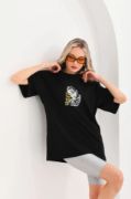 Unisex Baskılı Oversize T-Shirt - Siyah resmi
