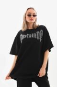 Unisex Taş Desenli Oversize T-Shirt - Beyaz resmi