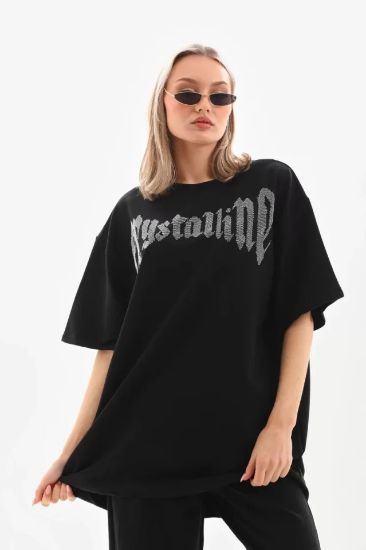 Unisex Taş Desenli Oversize T-Shirt - Beyaz resmi