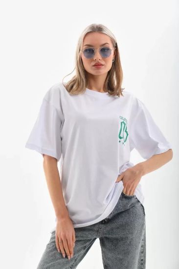 Unisex Baskılı Oversize T-Shirt - Beyaz resmi