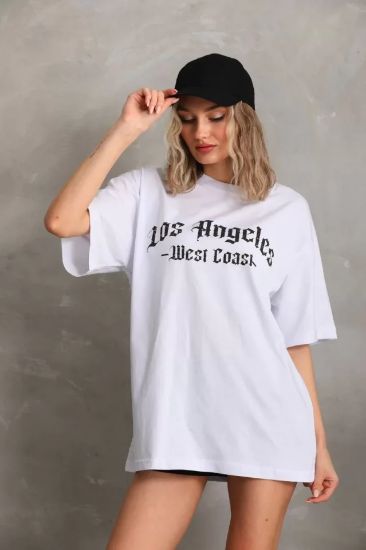 Unisex Baskılı Oversize T-Shirt - Beyaz resmi