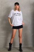 Unisex Baskılı Oversize T-Shirt - Beyaz resmi