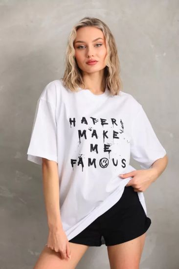 Unisex Baskılı Oversize T-Shirt - Beyaz resmi