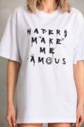 Unisex Baskılı Oversize T-Shirt - Beyaz resmi