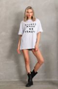 Unisex Baskılı Oversize T-Shirt - Beyaz resmi