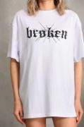 Unisex Baskılı Oversize T-Shirt - Beyaz resmi