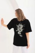 Unisex Baskılı Oversize T-Shirt - Siyah resmi