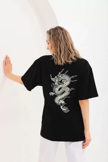 Unisex Baskılı Oversize T-Shirt - Siyah resmi