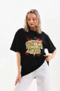 Unisex Baskılı Oversize T-Shirt - Siyah resmi