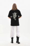 Unisex Baskılı Oversize T-Shirt - Siyah resmi