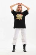 Unisex Baskılı Oversize T-Shirt - Siyah resmi