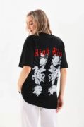 Unisex Baskılı Oversize T-Shirt - Siyah resmi