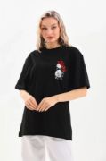 Unisex Baskılı Oversize T-Shirt - Siyah resmi