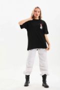 Unisex Baskılı Oversize T-Shirt - Siyah resmi