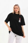 Unisex Baskılı Oversize T-Shirt - Siyah resmi