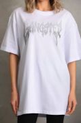 Unisex Taş Desenli Oversize T-Shirt - Beyaz resmi