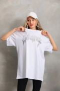 Unisex Taş Desenli Oversize T-Shirt - Beyaz resmi