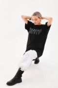 Unisex Taş Desenli Oversize T-Shirt - Siyah resmi