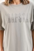 Unisex Taş Desenli Oversize T-Shirt - Gri resmi