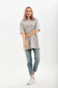 Unisex Taş Desenli Oversize T-Shirt - Gri resmi