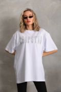 Unisex Taş Desenli Oversize T-Shirt - Beyaz resmi