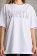 Unisex Taş Desenli Oversize T-Shirt - Beyaz resmi