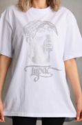 Unisex Taş Desenli Oversize T-Shirt - Beyaz resmi