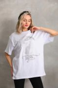 Unisex Taş Desenli Oversize T-Shirt - Beyaz resmi