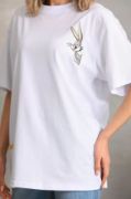 Unisex Baskılı Oversize T-Shirt - Beyaz resmi