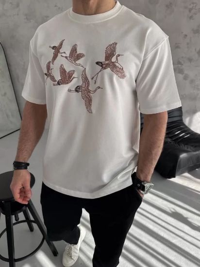 Unisex Nakış İşlemeli T-Shirt - Beyaz resmi