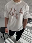 Unisex Nakış İşlemeli T-Shirt - Beyaz resmi