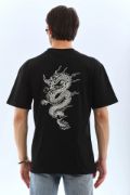 Unisex Oversize Baskılı Bisiklet Yaka T-Shirt - Siyah resmi