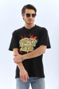 Unisex Oversize Baskılı Bisiklet Yaka T-Shirt - Siyah resmi