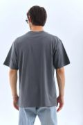 Unisex Oversize Taşlı Bisiklet Yaka T-Shirt - Füme resmi